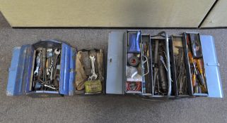 Two tool boxes containing assorted vintage tools