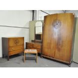 An oak four piece Art Deco style bedroom suite