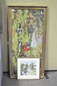 A needlework tapestry depicting a hunting scene with another of the River Camel