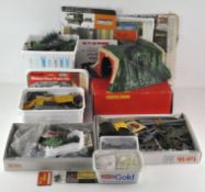 A group of 00 gauge construction equipment, including 1950's manuals, Superquick stickers,