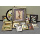 A collection of watercolours and prints, including a 1930s watercolour portrait of a lady,