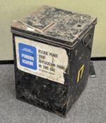 A large black metal 'ballot/application' box, numbered 17 in yellow,