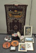 Assorted collectables, to include a sewing box, with contents, framed pictures,