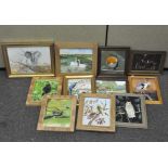 Seven oils on boards signed E Aldridge, depicting animals,