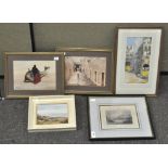 A group of pictures comprising a late 19th century print of Windsor Castle,