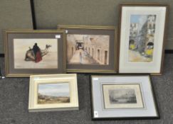 A group of pictures comprising a late 19th century print of Windsor Castle,