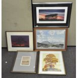 A selection of late 20th century pictures and prints of trees and landscape scenes,