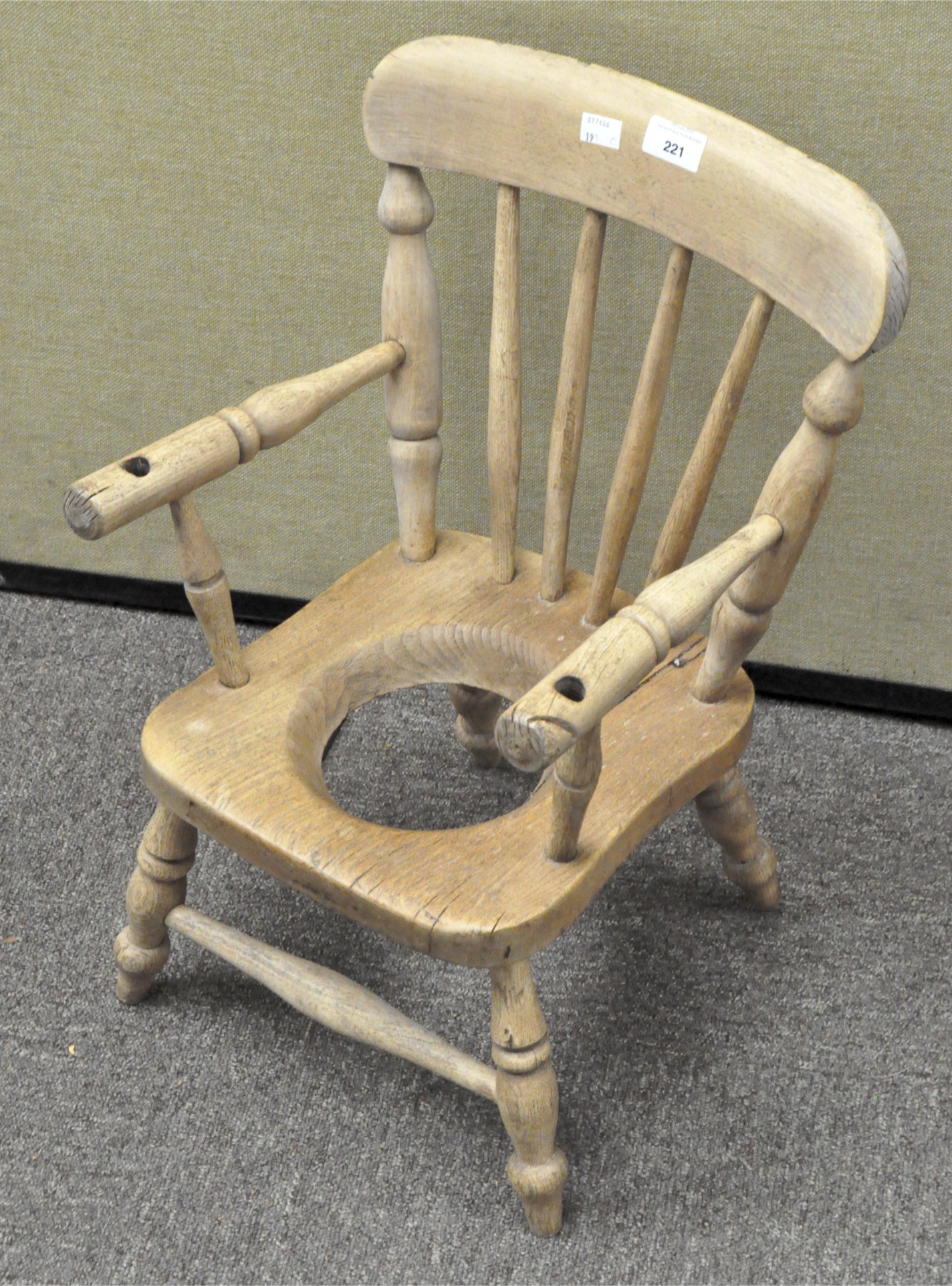 An elm child's commode chair
