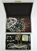 A box of costume jewellery, including rings, necklaces, cufflinks, earrings and more,