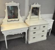 Three pieces of white painted bedroom furniture, probably designed by James Joseph Child,