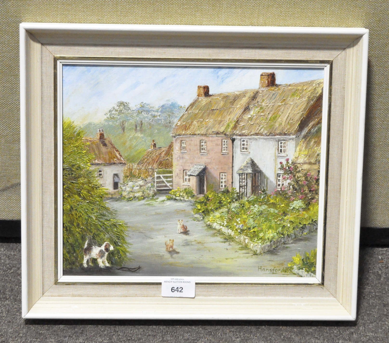 Hansford, cottage scene, oil on board, framed,