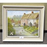 Hansford, cottage scene, oil on board, framed,