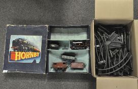 A Hornby 0 gauge train set and large selection of track,