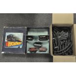 A Hornby 0 gauge train set and large selection of track,