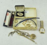 A small selection of wrist watches, including Oris waterproof 17 jewel, together with a brooch,