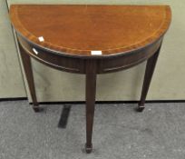 A George III style 20th century mahogany D-shaped side table on square legs
