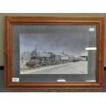 A pastel painting of a train