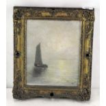 An oil on board painting of a boat at sea, signed and dated W.H. Renwick, 1904, framed,