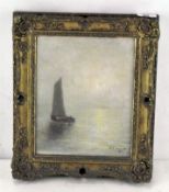 An oil on board painting of a boat at sea, signed and dated W.H. Renwick, 1904, framed,
