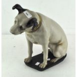 An HMV resin dog figure, on black base, naturalistically modelled with collar,