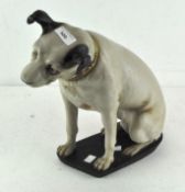 An HMV resin dog figure, on black base, naturalistically modelled with collar,