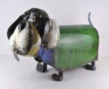Aaron Jackson cartoonist basset hound garden sculpture, collection label 'ee-i-ee-i-o',