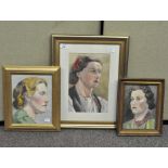 Three mid 20th century School portraits of women, probably all by Rene Bickertoft,