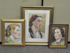Three mid 20th century School portraits of women, probably all by Rene Bickertoft,