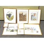 A large quantity of watercolours including an interior scene, a bull, a country house,