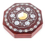 An Asian lacquer and mother of pearl and shell inlaid octagonal box and cover,