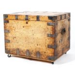 A Victorian oak and metal mounted silver trunk, with vacant interior,