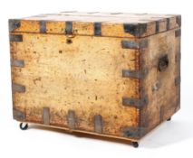 A Victorian oak and metal mounted silver trunk, with vacant interior,