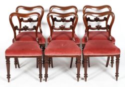 Six Victorian mahogany dining chairs, with Prince of Wales plumes and scrolls,