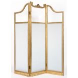 A late 19th century gilt wood and glass three fold screen,