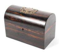 A Victorian domed shaped coromandel brass mounted stationery box and hinged cover,