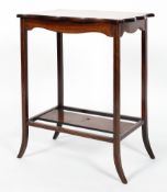 An Edwardian rosewood and inlaid occasional table, of shaped rectangular form with shelf stretcher,