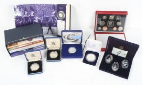 A collection of various silver proof coins and others, including Diana silver proof memorial coin,