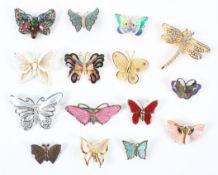 A collection of fifteen costume brooches in the design of butterflies of various styles.