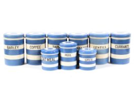 Nine various Cornish ware jars and covers in sizes, early 20th century,