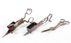 Two late 19th century silver plated candle snuffer scissors,