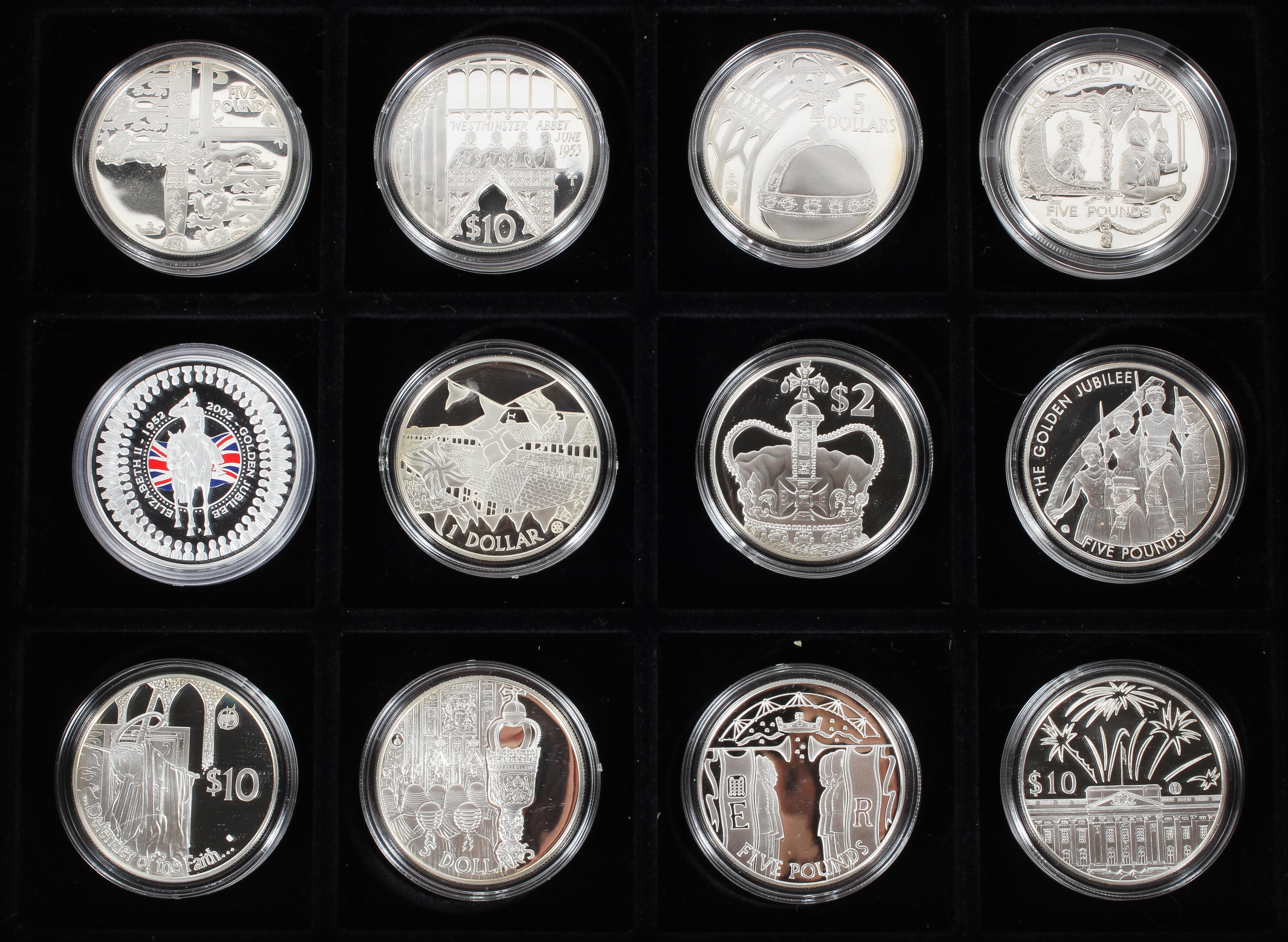 A collection of twelve commemorative silver proof coins, 925/1000, relating to Queen Elizabeth II, - Image 2 of 3