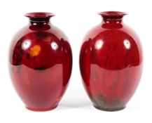 A pair of Doulton flambe vases, early 20th century, printed white marks,