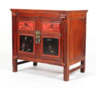 A Chinese lacquered and red painted cabinet,