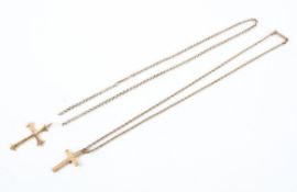 An engraved cross pendant with rope link chain together with a plain cross pendant and link chain