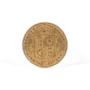 A late Victorian shield back half sovereign, dated 1892,