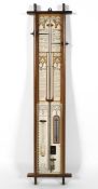 An Admiral Fitzroy style barometer, in glazed oak case, with Gothic Revival charts,