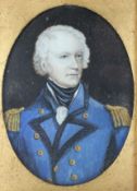 A 19th century portrait miniature of a Naval officer, three-quarter length,