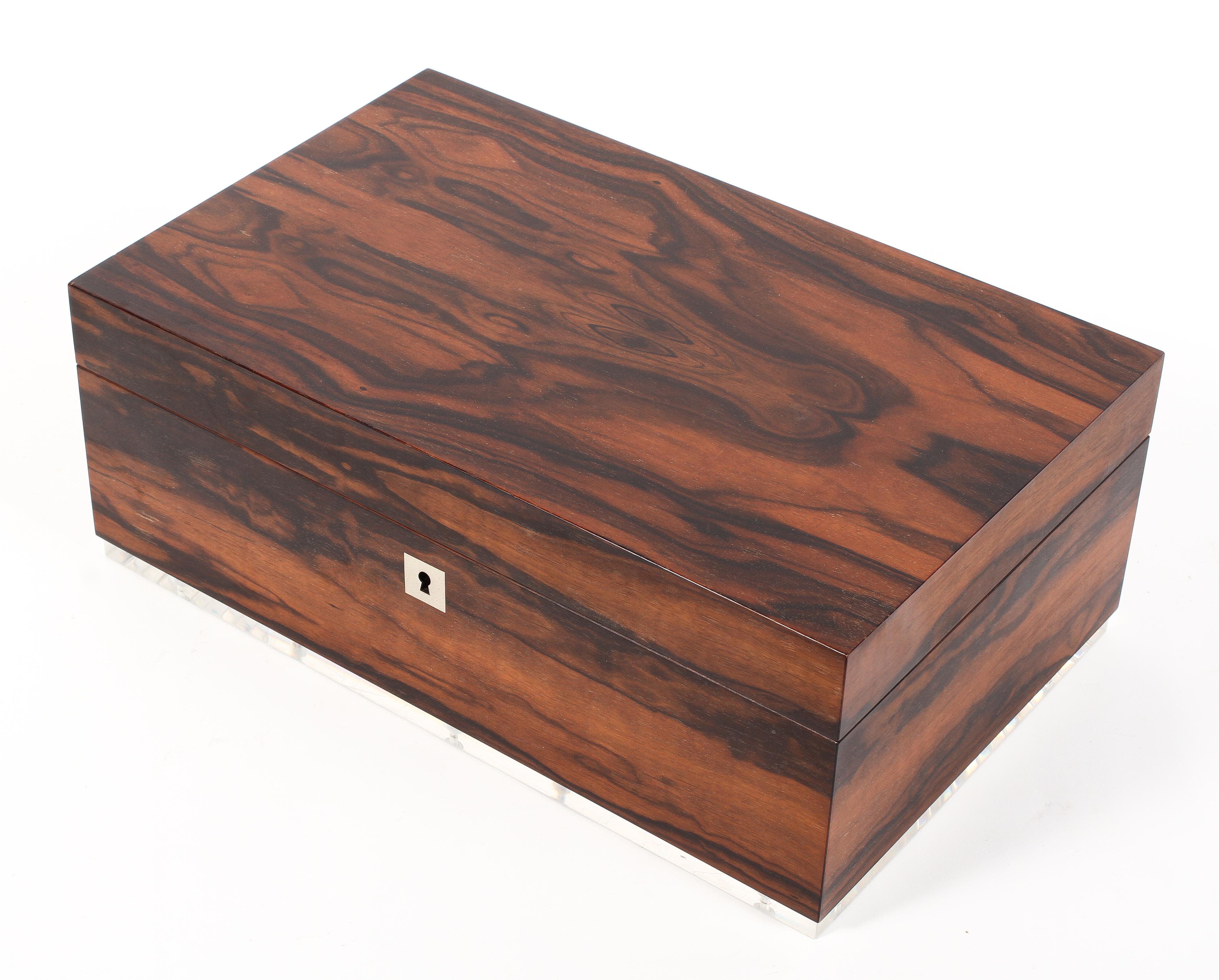 A David Linley cigar humidor, of rectangular section, cedar lined with hygrometer, lockable,