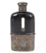 A Victorian silver and leather mounted hip flask, makers make WWFD, London 1873,