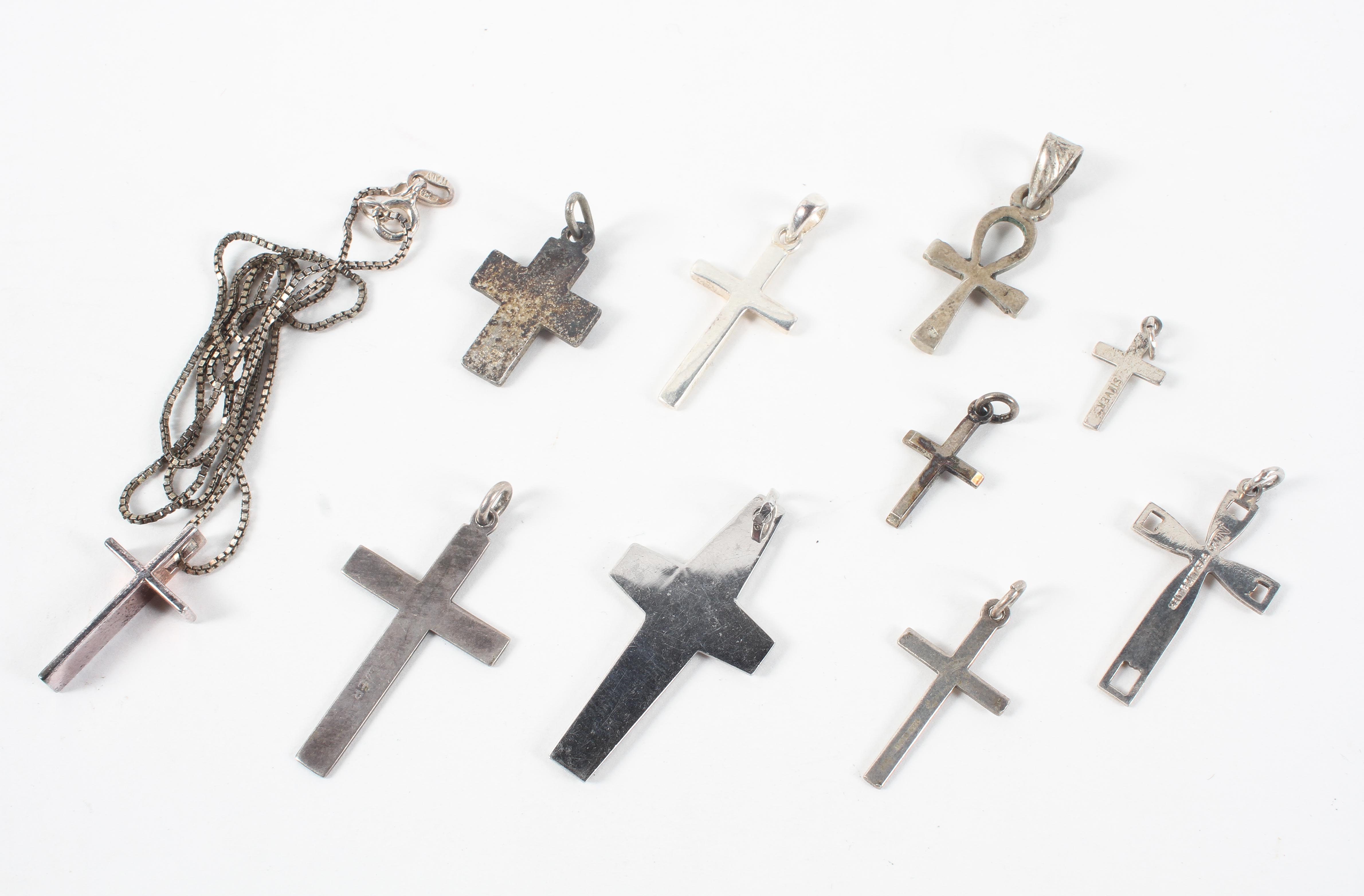 A collection of ten cross pendants, one with chain. - Image 2 of 2